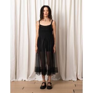 Ali Golden Mesh Ballerina Dress Black Midi Medium Large Sheer Balletcore